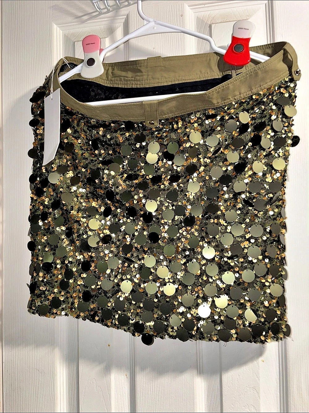 ZARA Sequin Mini Skirt Green & Gold Size Medium NWT